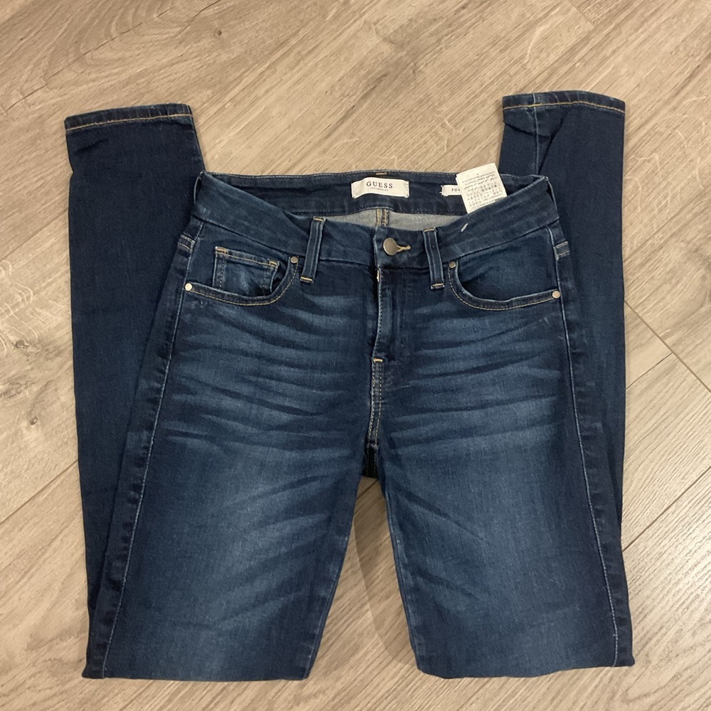 ***GUESS Women's Power Curvy Mid Dark Blue Skinny Jeans